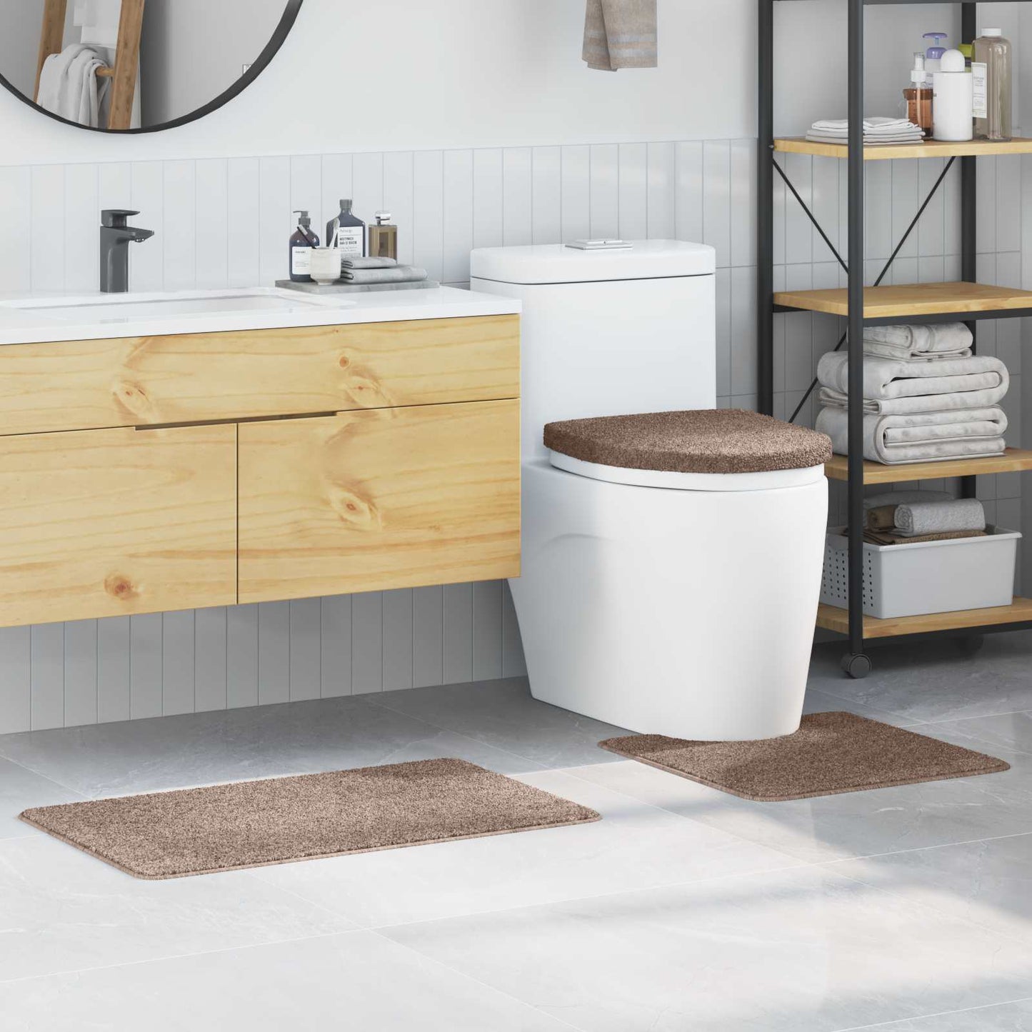 Set di tappetini antiscivolo per il bagno 3 pcs Marrone PP