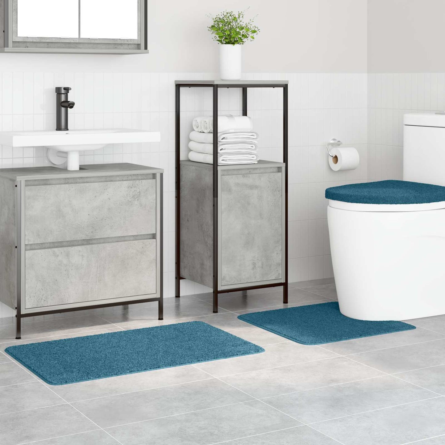 Set di tappetini antiscivolo per il bagno 3 pcs Blu PP