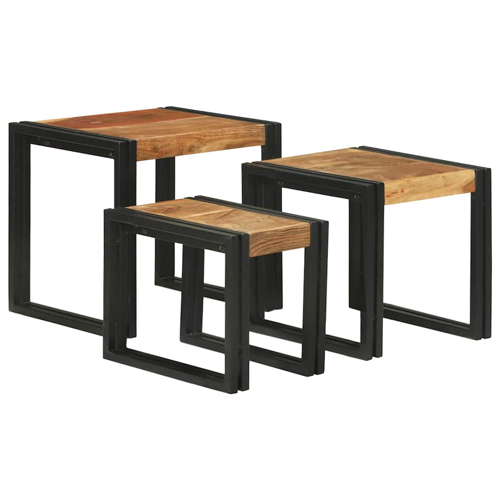 Tavolo Nesting 3 pcs Legno massello di acacia e metallo