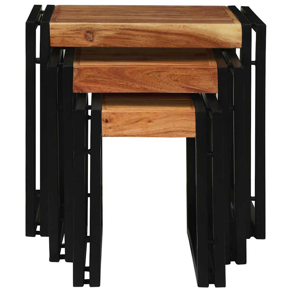 Tavolo Nesting 3 pcs Legno massello di acacia e metallo