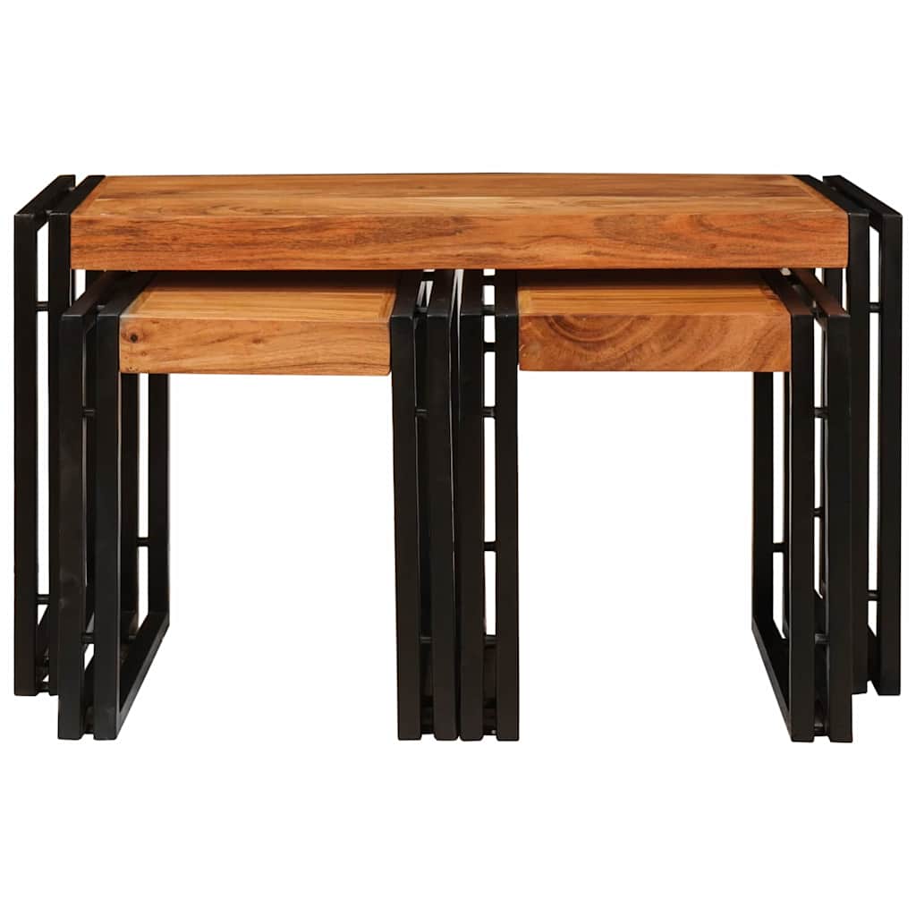Tavolo Nesting 3 pcs Legno massello di acacia e metallo