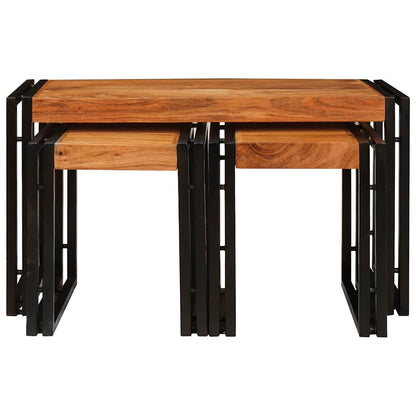 Tavolo Nesting 3 pcs Legno massello di acacia e metallo