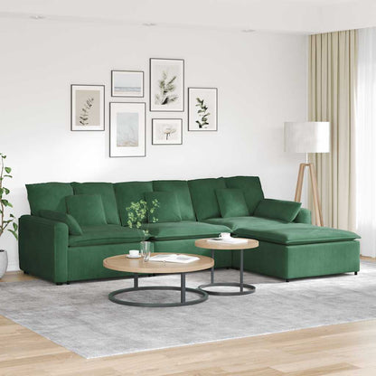 Divano Modulare con Poggiapiedi e Cuscini Verde Scuro