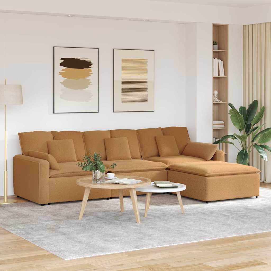 Divano Modulare con Poggiapiedi e Cuscini Beige