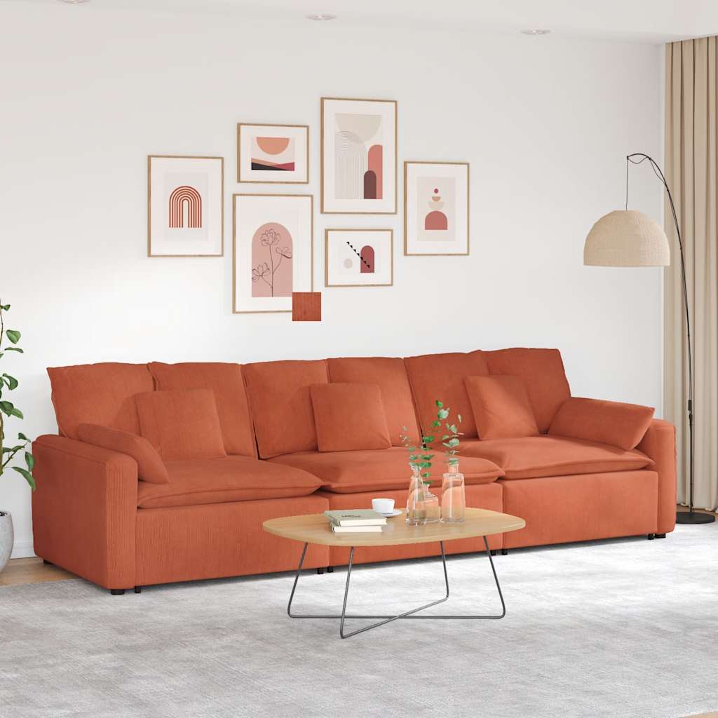 Divano Modulare con Cuscini Rosso Arancione