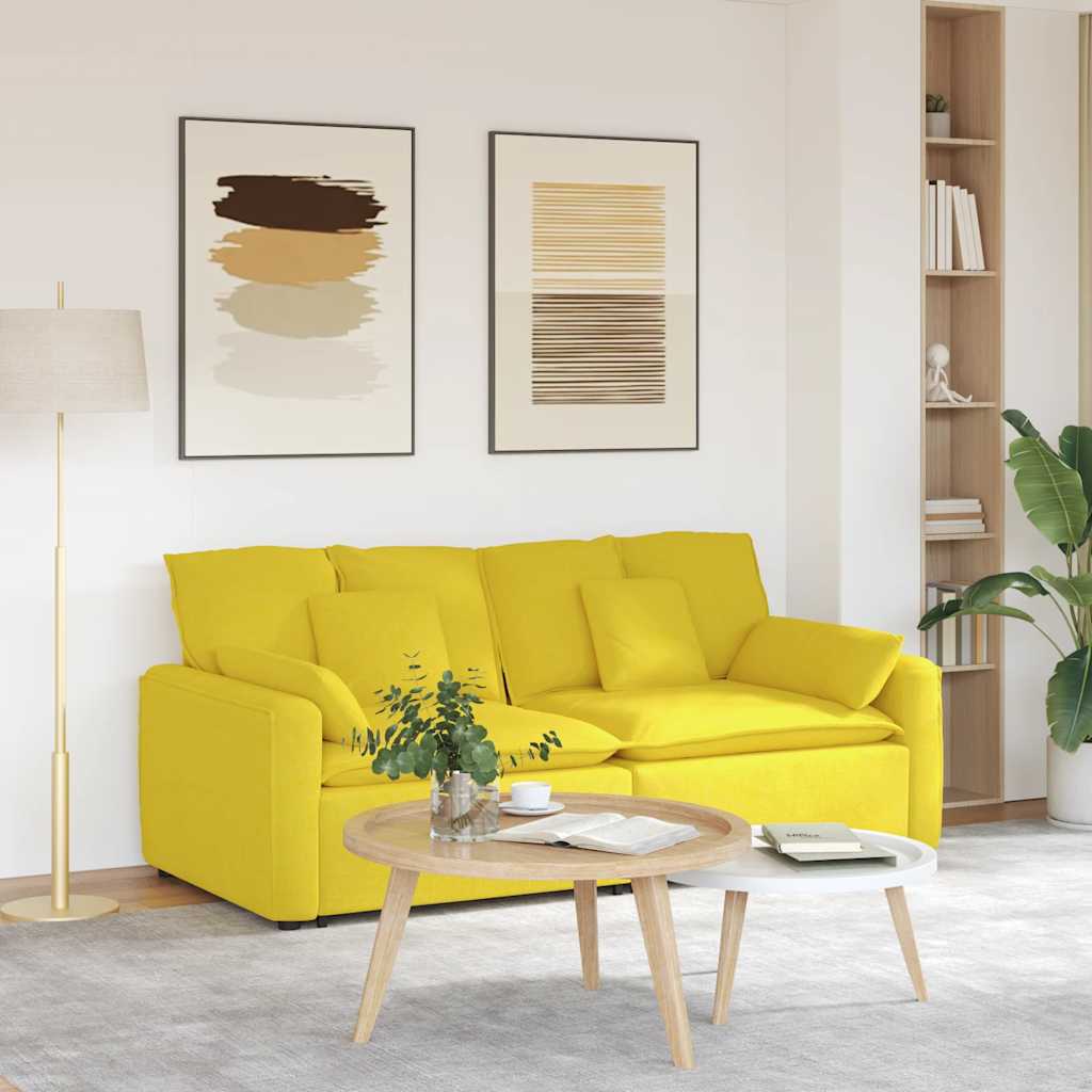 Divano Modulare con Cuscini Giallo Chiaro