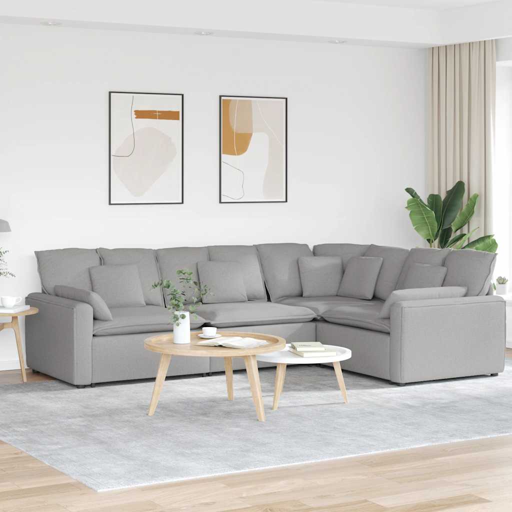 Divano Modulare con Cuscini in Tessuto Grigio Nuvola