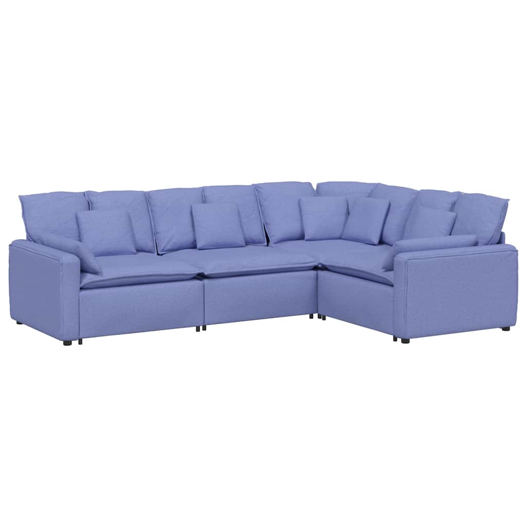 Divano Modulare con Cuscini in Tessuto Jeans Blu
