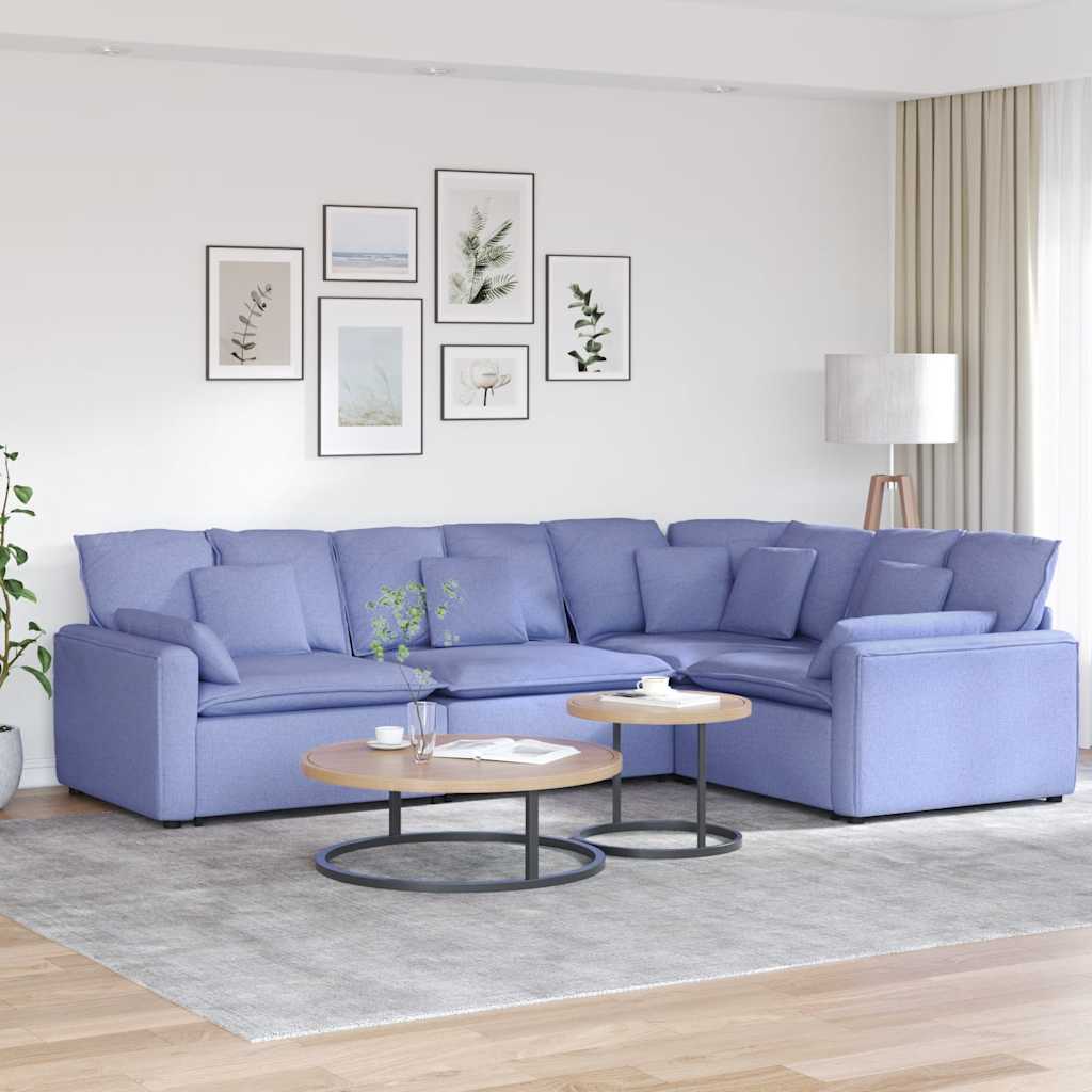 Divano Modulare con Cuscini in Tessuto Jeans Blu