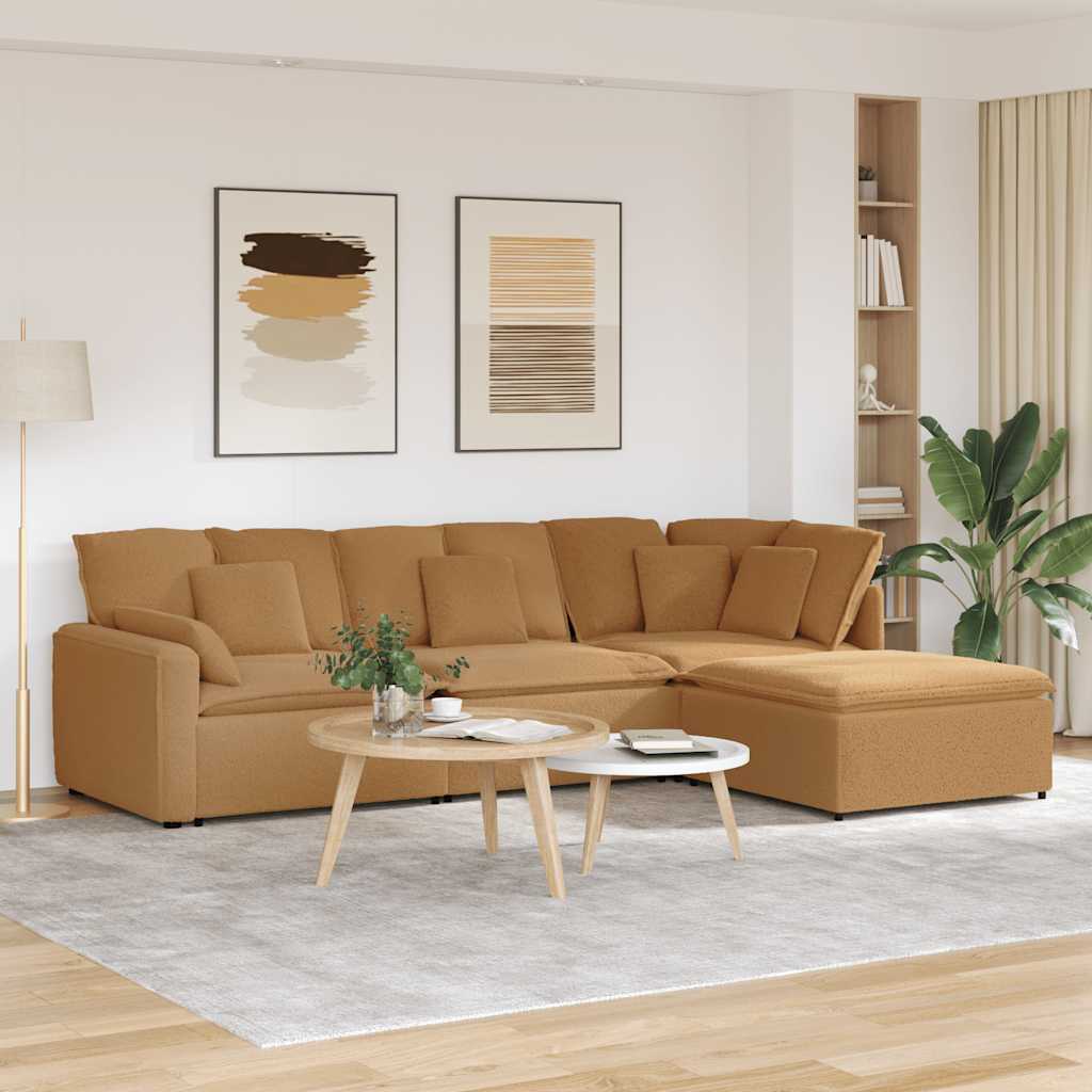 Divano Modulare con Poggiapiedi e Cuscini Beige