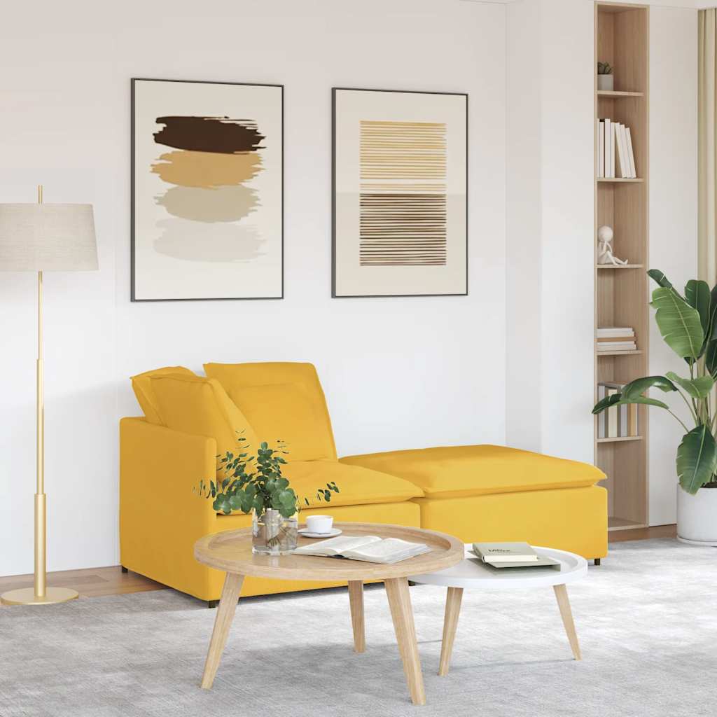 Divano Modulare con Poggiapiedi e Cuscini Giallo Chiaro