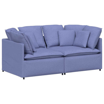 Divano Modulare con Cuscini in Tessuto Jeans Blu