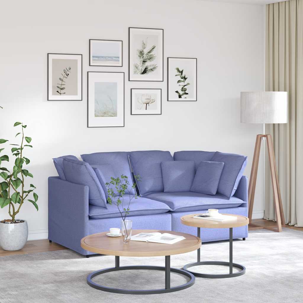 Divano Modulare con Cuscini in Tessuto Jeans Blu
