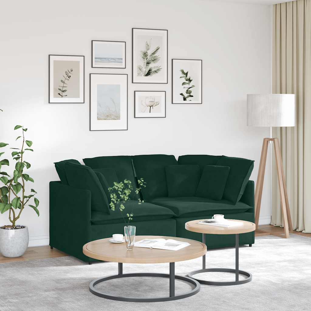 Divano Modulare con Cuscini in Velluto Verde Scuro