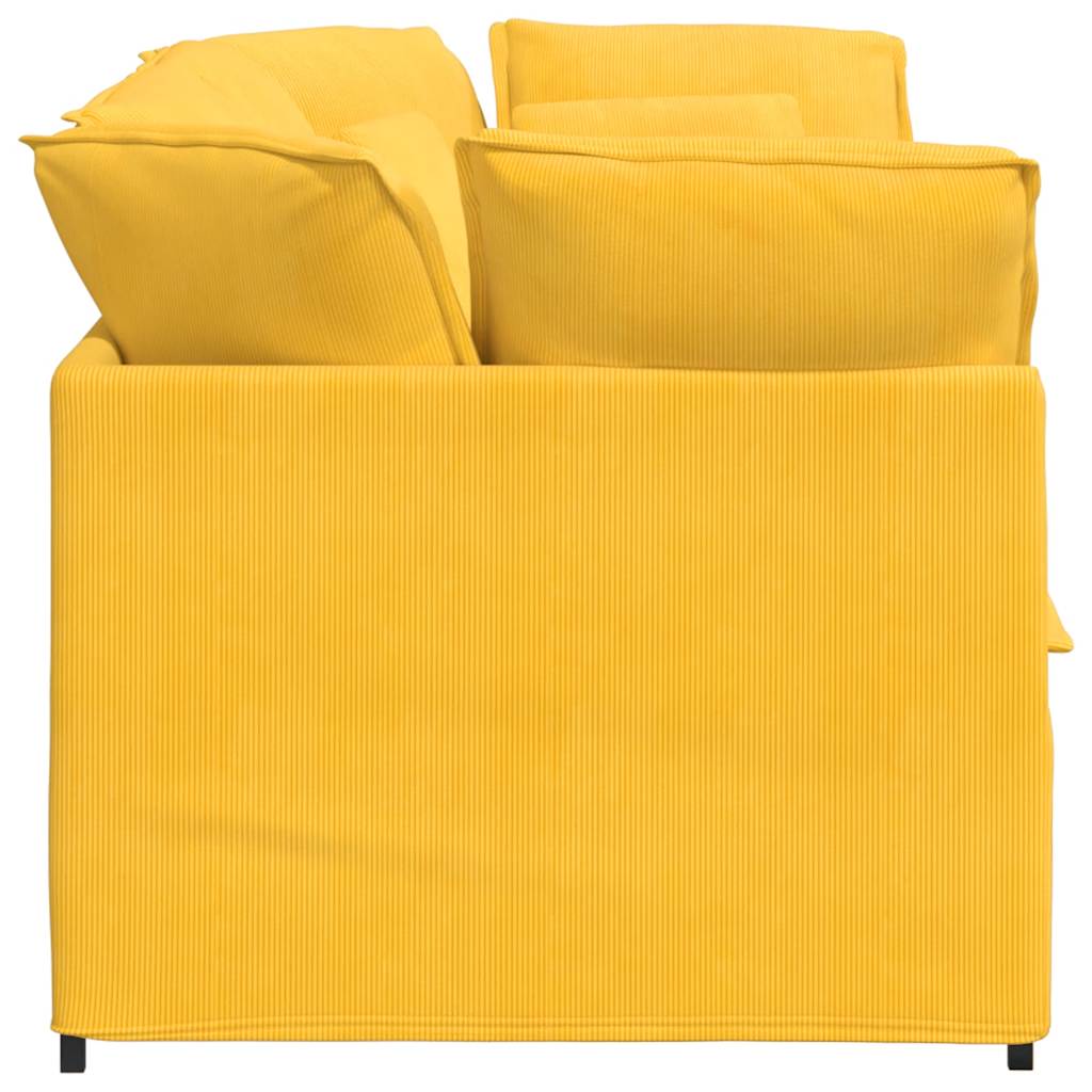 Divano Modulare con Cuscini in Tessuto a Coste Giallo Chiaro