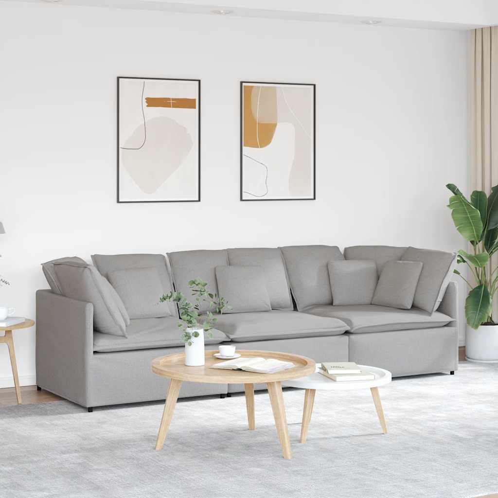 Divano Modulare con Cuscini in Tessuto Grigio Nuvola