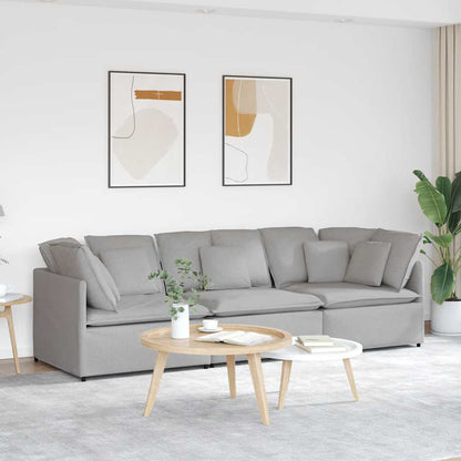 Divano Modulare con Cuscini in Tessuto Grigio Nuvola