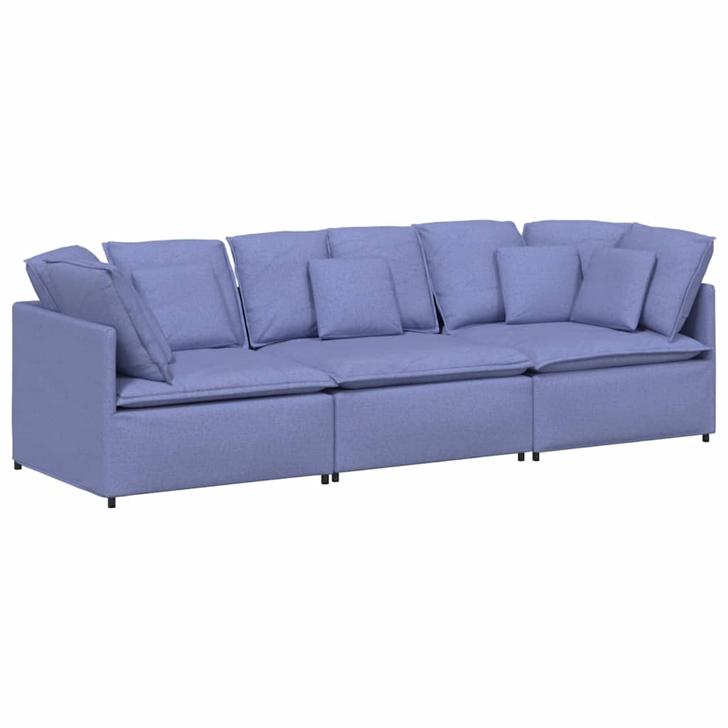 Divano Modulare con Cuscini in Tessuto Jeans Blu