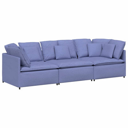 Divano Modulare con Cuscini in Tessuto Jeans Blu