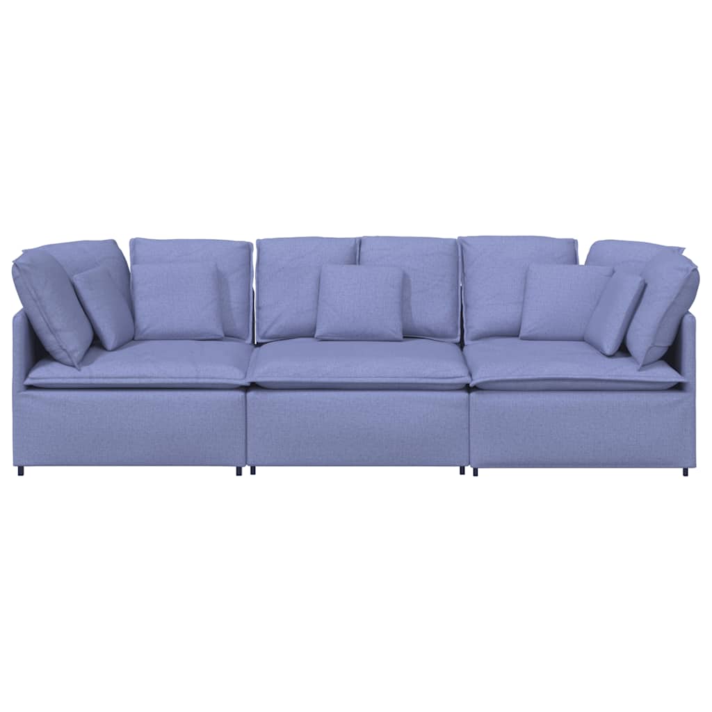 Divano Modulare con Cuscini in Tessuto Jeans Blu