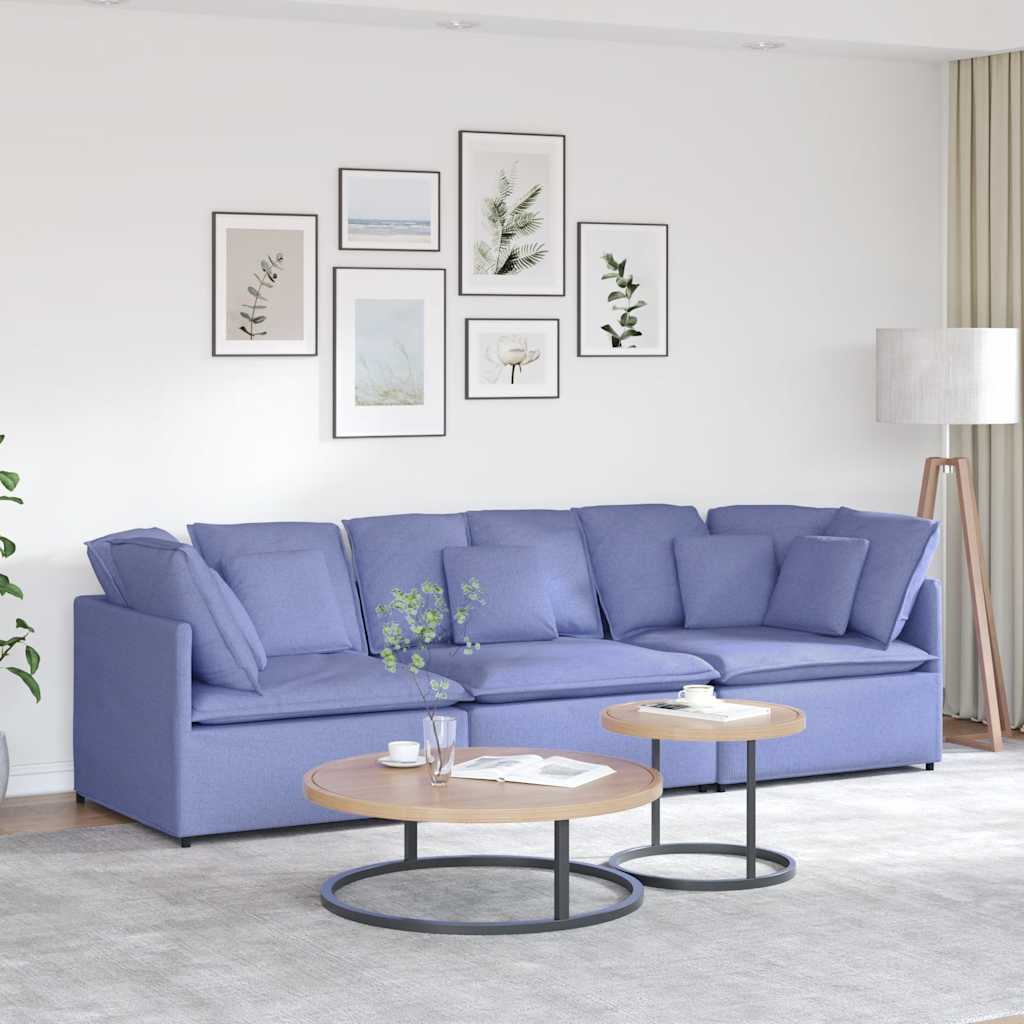 Divano Modulare con Cuscini in Tessuto Jeans Blu