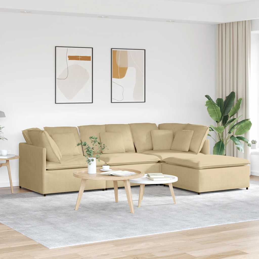 Divano Modulare con Poggiapiedi e Cuscini Verde Grigio