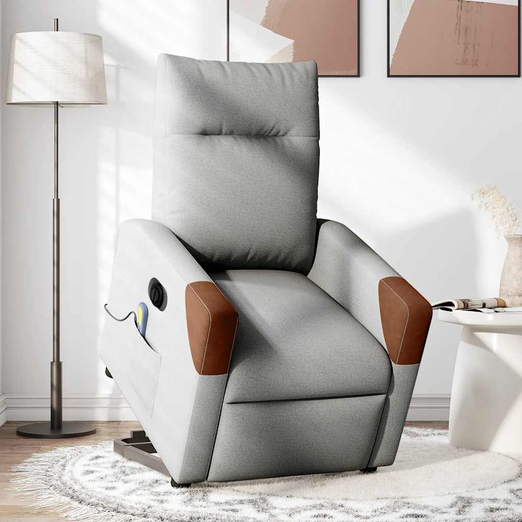 Poltrona Alzapersona Massaggi Elettrica Grigio Nuvola Tessuto