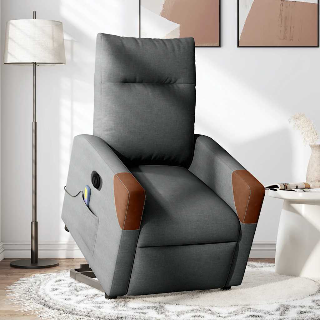 Poltrona Alzapersona Massaggi Elettrica Grigio Scuro Tessuto
