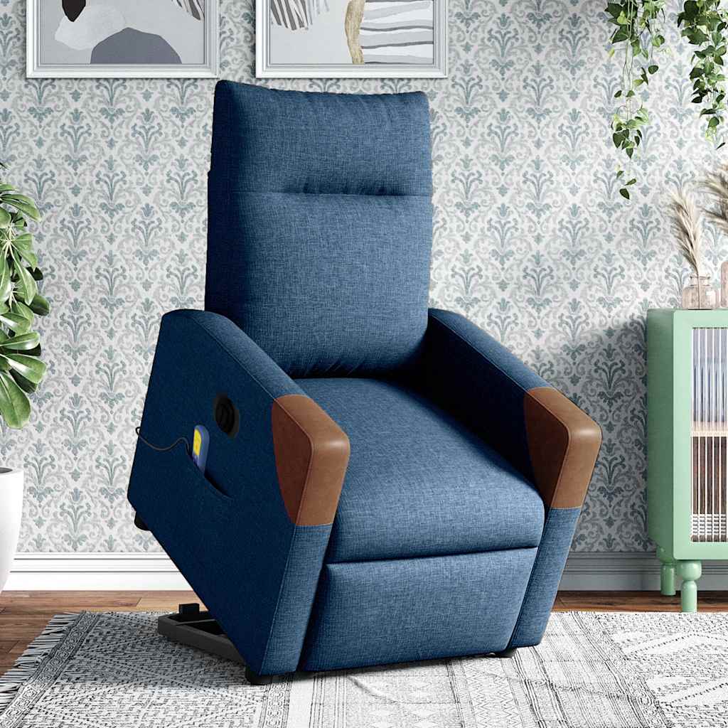 Poltrona Alzapersona Massaggi Elettrica Reclinabile Blu Tessuto