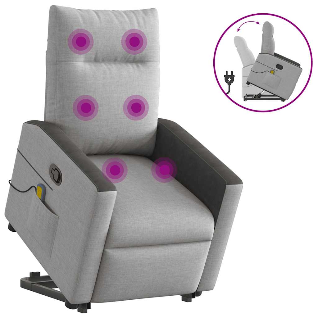 Poltrona Alzapersona Massaggi Reclinabile Grigio Nuvola Tessuto
