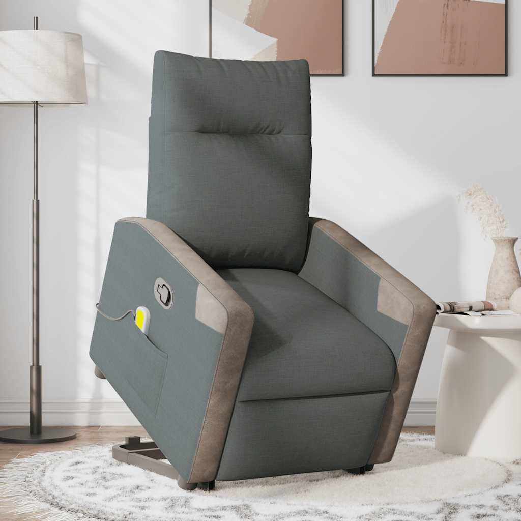 Poltrona Alzapersona Massaggi Reclinabile Grigio Scuro Tessuto