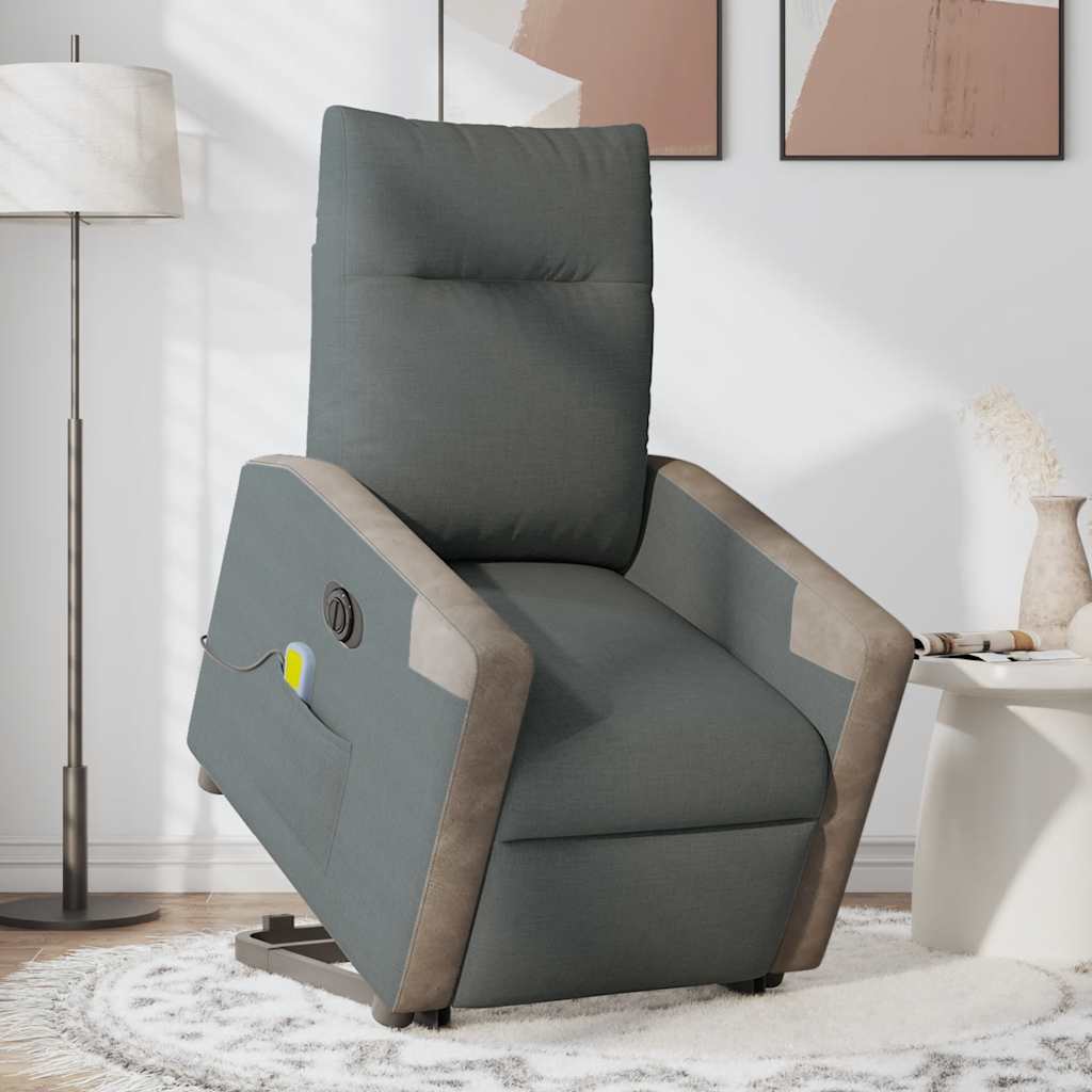 Poltrona Alzapersona Massaggi Elettrica Grigio Scuro Tessuto