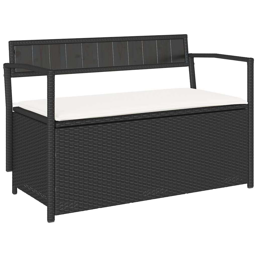 Panca Portaoggetti da Giardino con Cuscino in Polyrattan Nero