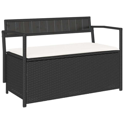 Panca Portaoggetti da Giardino con Cuscino in Polyrattan Nero