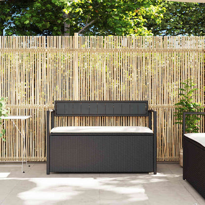 Panca Portaoggetti da Giardino con Cuscino in Polyrattan Nero