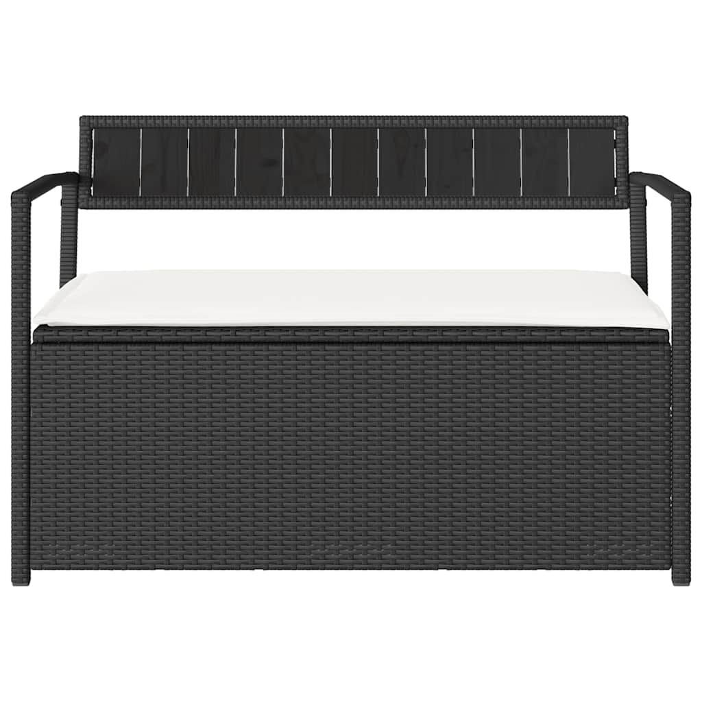 Panca Portaoggetti da Giardino con Cuscino in Polyrattan Nero