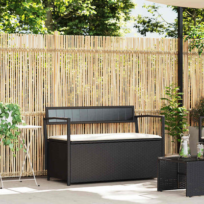 Panca Portaoggetti da Giardino con Cuscino in Polyrattan Nero