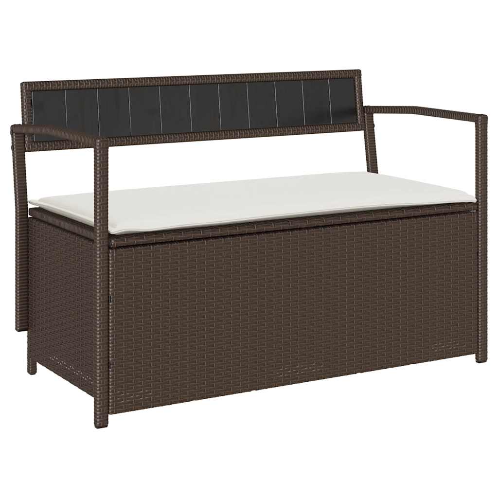 Panca Portaoggetti da Giardino con Cuscino Marrone Polyrattan