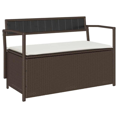 Panca Portaoggetti da Giardino con Cuscino Marrone Polyrattan