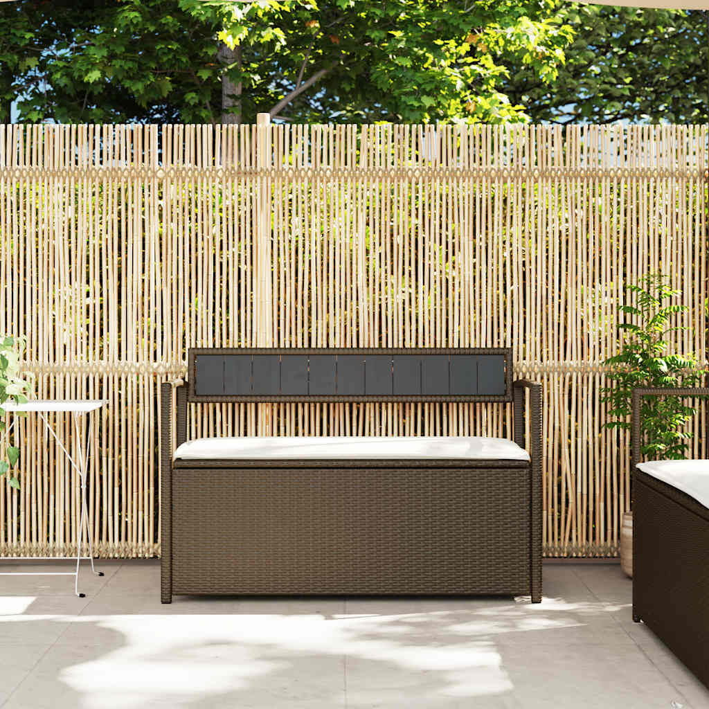 Panca Portaoggetti da Giardino con Cuscino Marrone Polyrattan