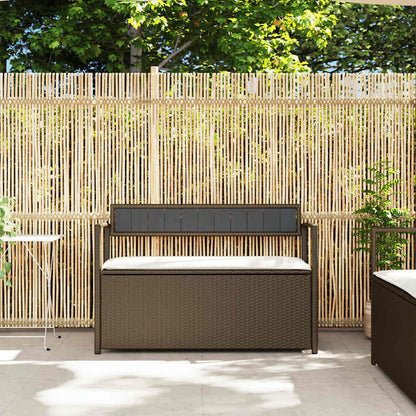 Panca Portaoggetti da Giardino con Cuscino Marrone Polyrattan