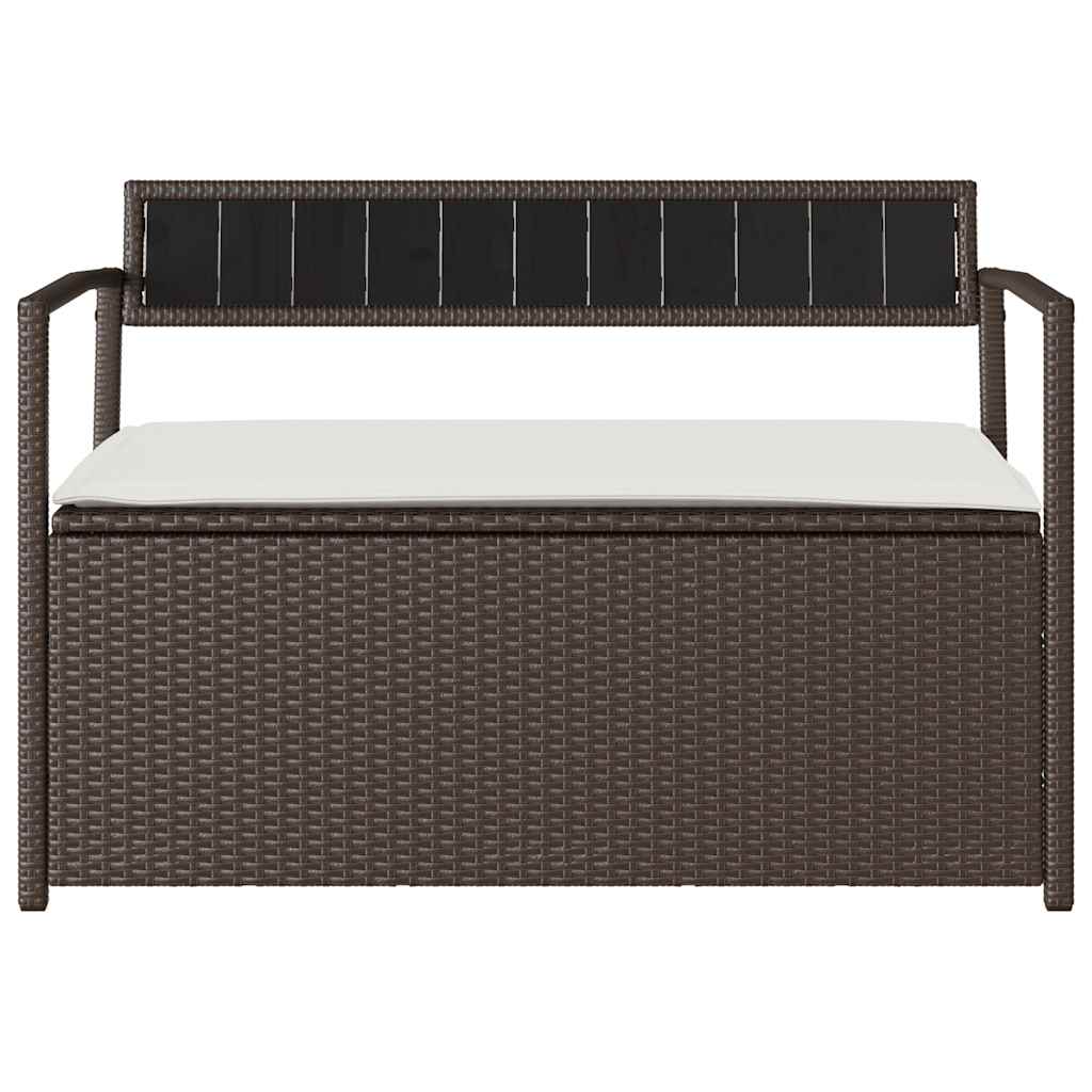 Panca Portaoggetti da Giardino con Cuscino Marrone Polyrattan