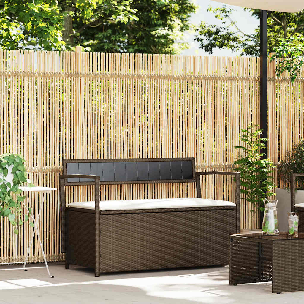 Panca Portaoggetti da Giardino con Cuscino Marrone Polyrattan