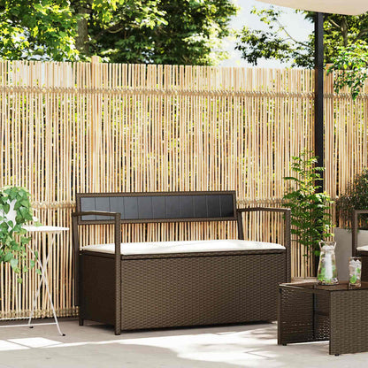 Panca Portaoggetti da Giardino con Cuscino Marrone Polyrattan