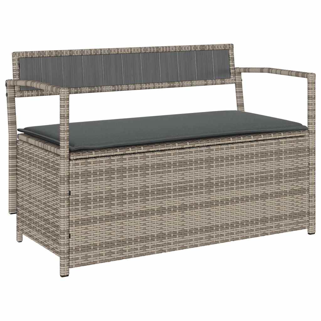 Panca Portaoggetti da Giardino con Cuscino Grigio in Polyrattan