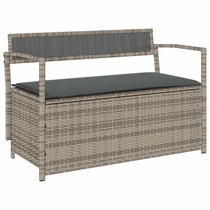 Panca Portaoggetti da Giardino con Cuscino Grigio in Polyrattan