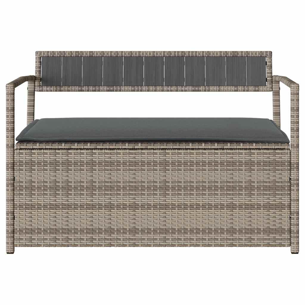 Panca Portaoggetti da Giardino con Cuscino Grigio in Polyrattan