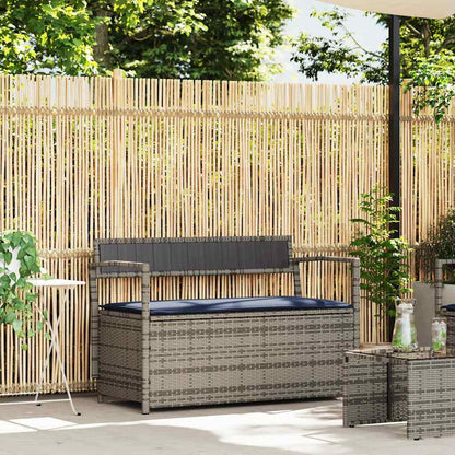 Panca Portaoggetti da Giardino con Cuscino Grigio in Polyrattan