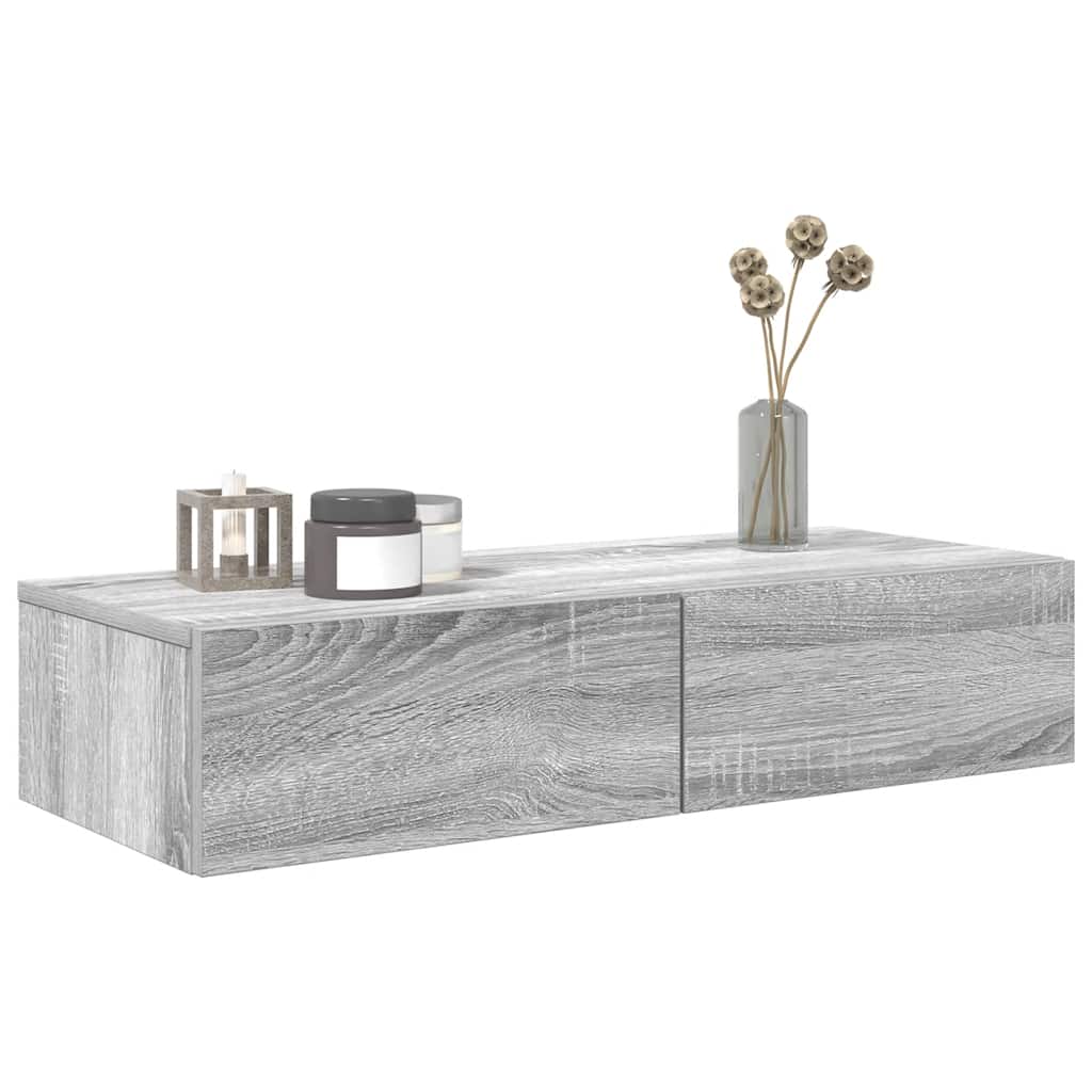 Scaffale a Parete con Cassetti Grigio 80x33x17 cm in Truciolato