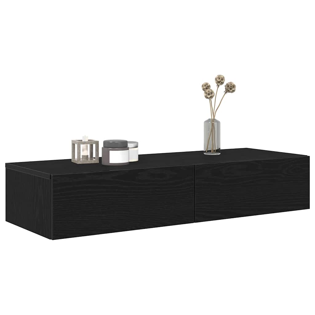 Scaffale a Parete con Cassetti Nero 100x36x19 cm in Truciolato
